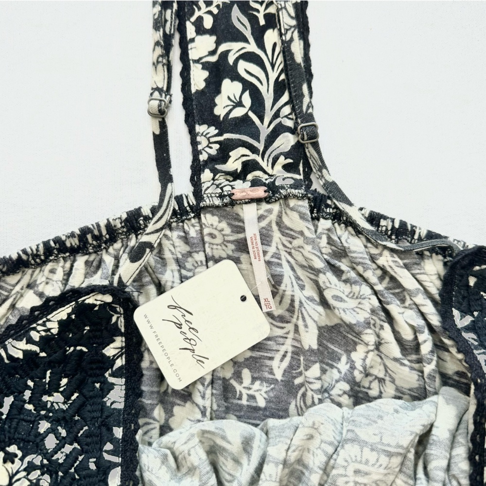 Free People Sammy Tank Top Camisole Black/Cream Floral Size XLarge NWT - Picture 9 of 13